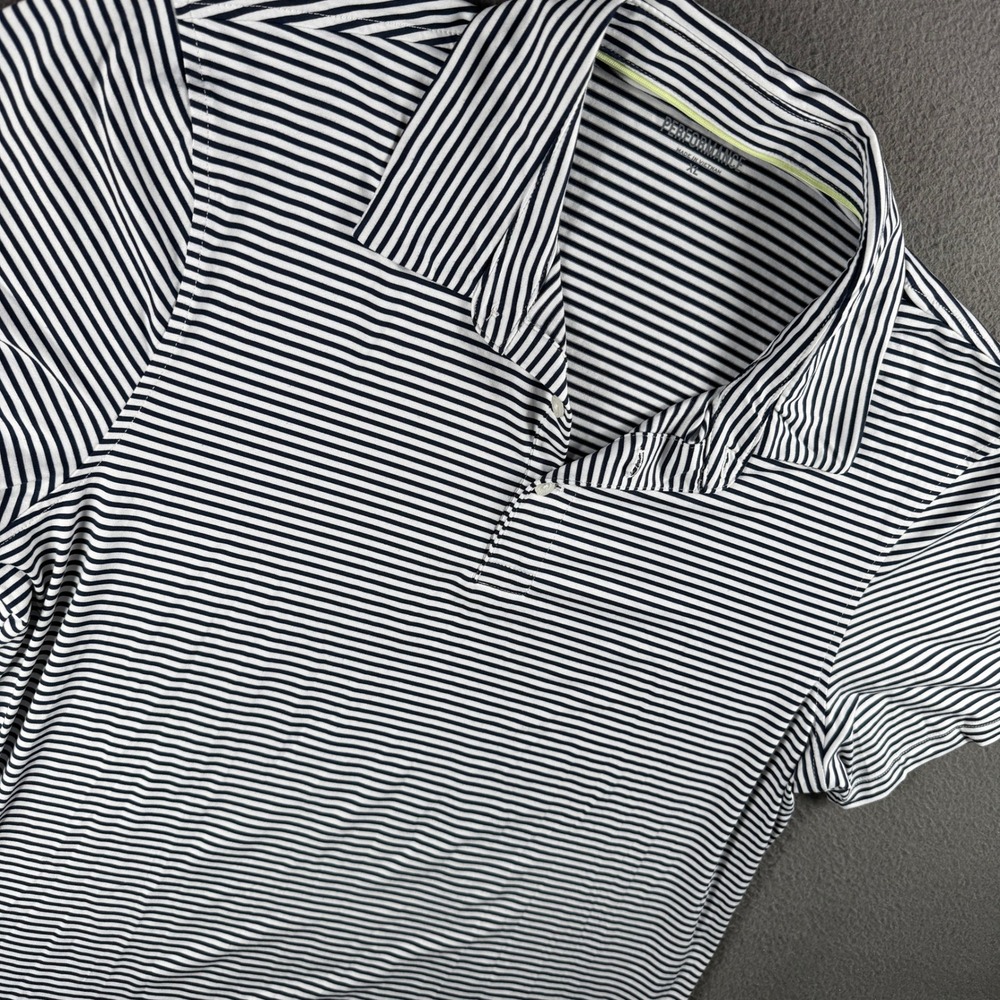 J Crew Performance Polo Shirt Men XL Short Sleeve Stripe Navy White Athletic - Picture 8 of 8